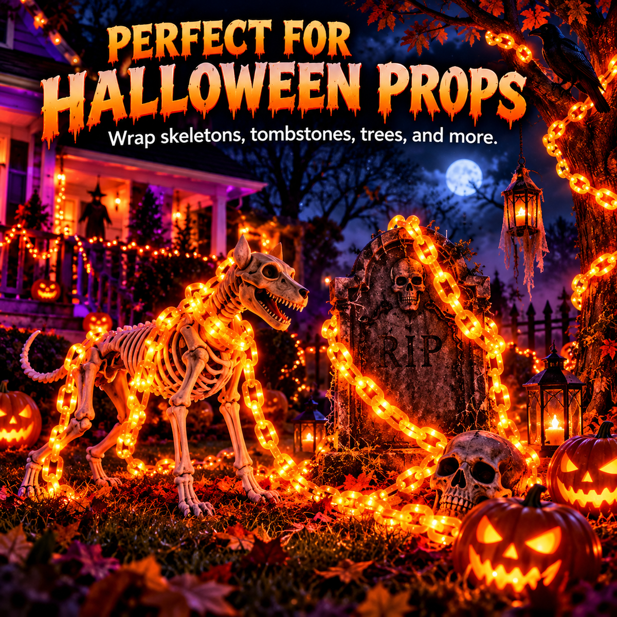 🎃10FT Halloween LED Chain Lights – 160 Orange & Purple LEDs for Spooky Decorations👻