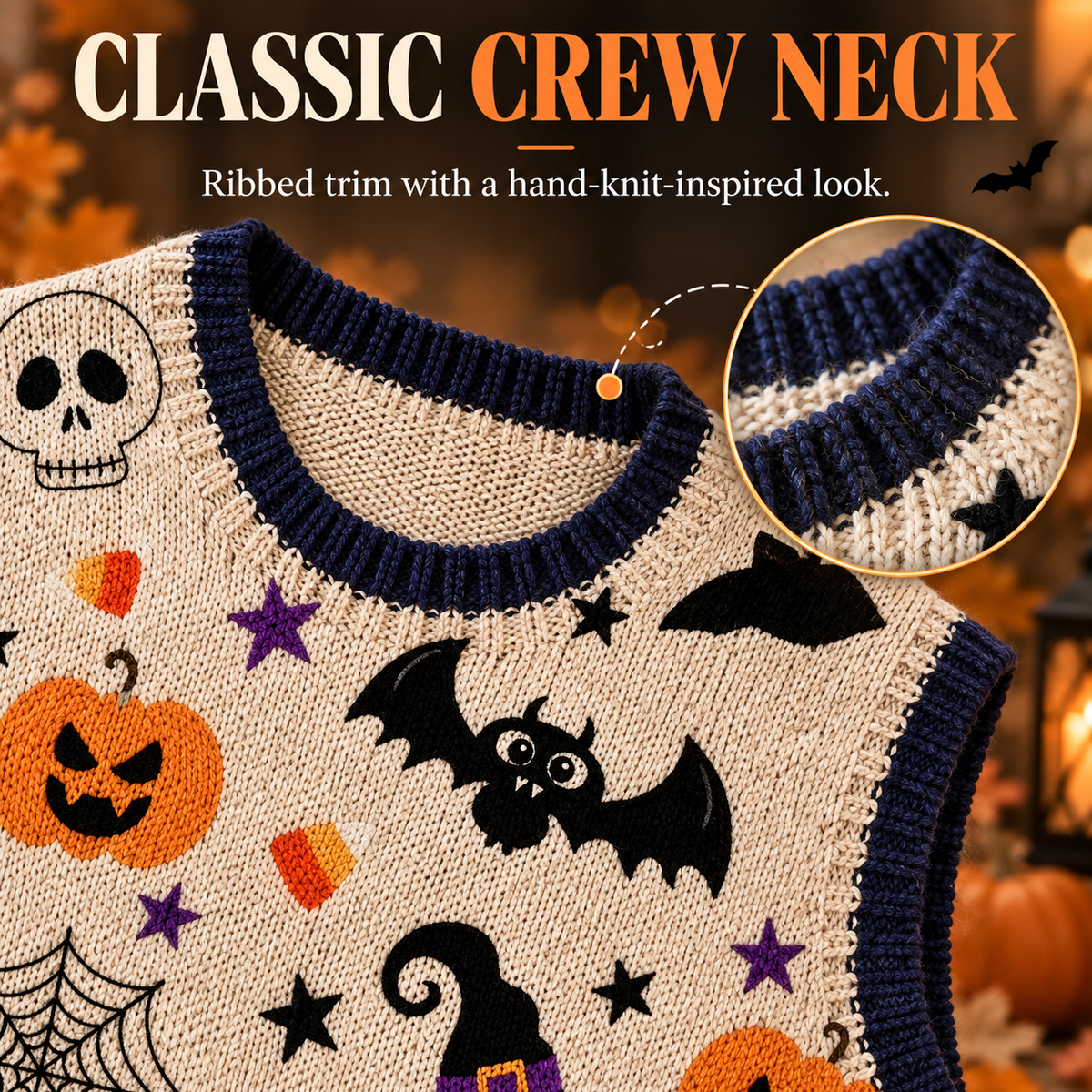 Women’s Halloween Knit Sweater Vest – Cozy Spooky Layering Top for Fall Outfits