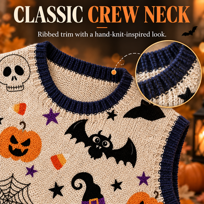 Women’s Halloween Knit Sweater Vest – Cozy Spooky Layering Top for Fall Outfits