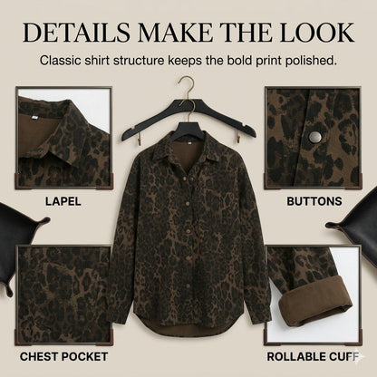 Women's Leopard Print Shacket with Relaxed Button-Down Fit