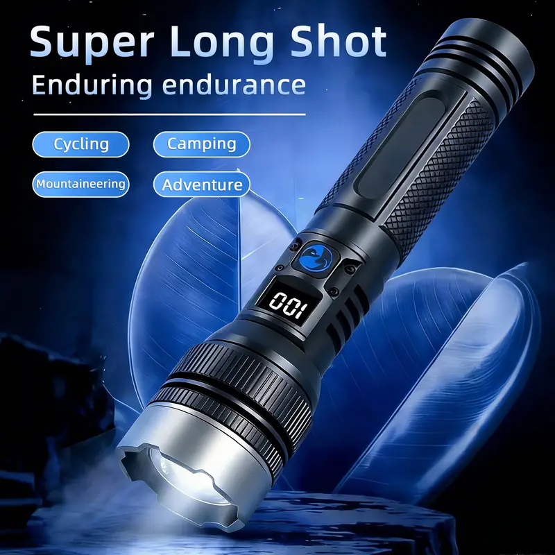 🏆HOT SALE⚡Waterproof Rechargeable Digital Display 2-in-1 Strong Light Flashlight