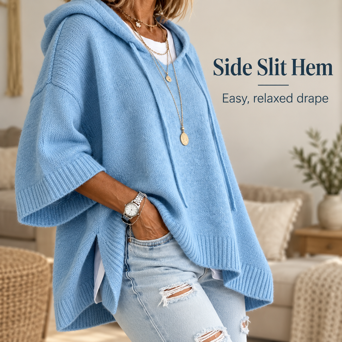 Women's Oversized Knit Hoodie – Cozy Relaxed Fit Sweater