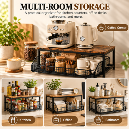 🏡 2-Tier Slide-Out Countertop Organizer – Instant Extra Storage for Kitchen, Office & Bathroom