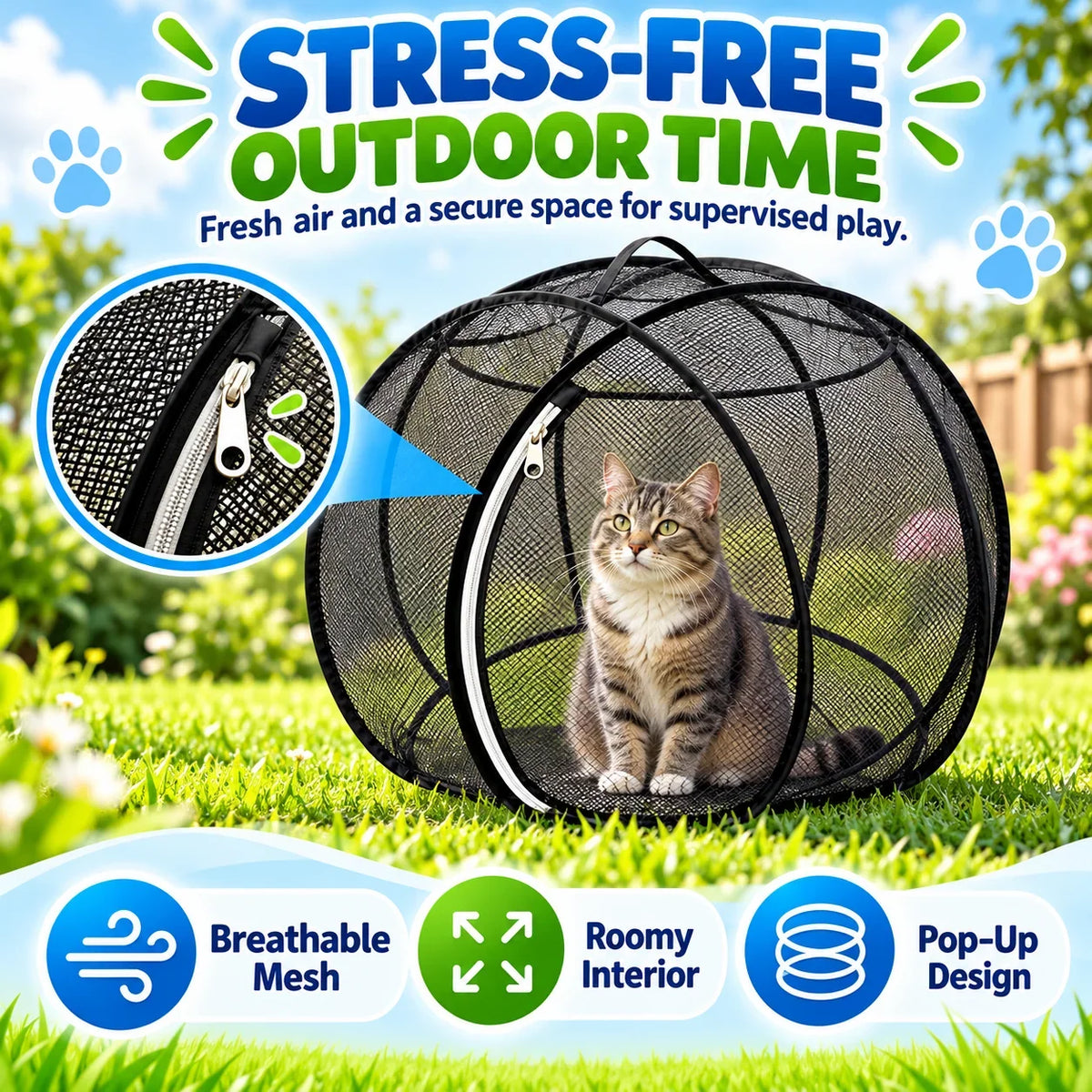 Portable Mesh Cat Playpen – Foldable Indoor & Outdoor Enclosure