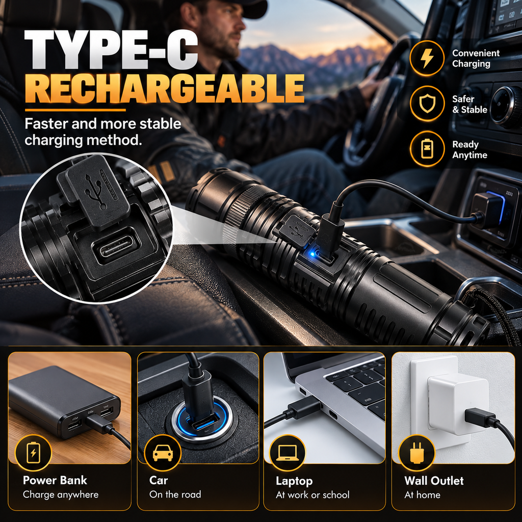 Military-Grade 2-in-1 Zoomable Tactical Flashlight & Emergency Power Bank: Ultra-Bright LED, COB Work Light & 5400mAh High-Capacity Battery 🔦⚡