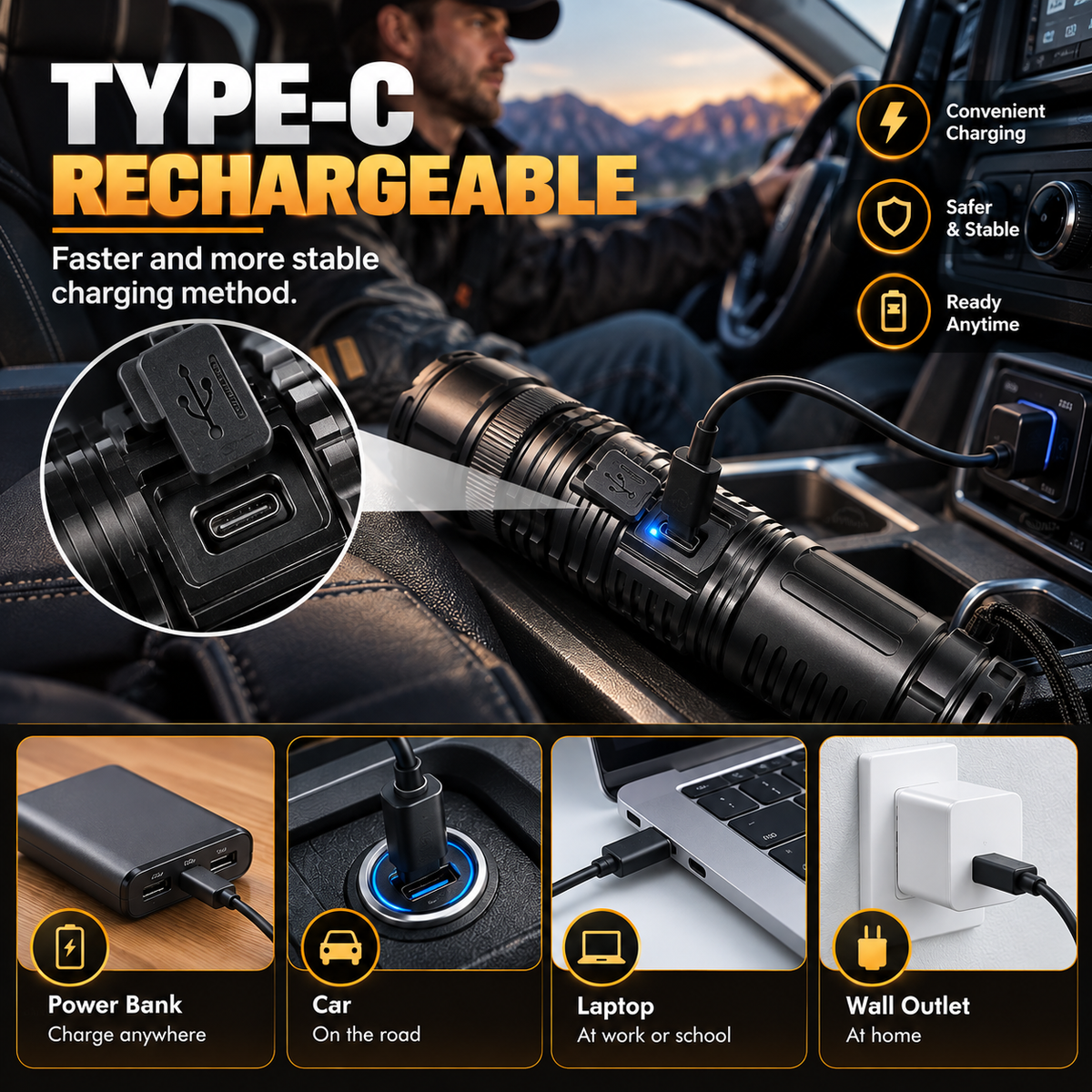 Military-Grade 2-in-1 Zoomable Tactical Flashlight & Emergency Power Bank: Ultra-Bright LED, COB Work Light & 5400mAh High-Capacity Battery 🔦⚡