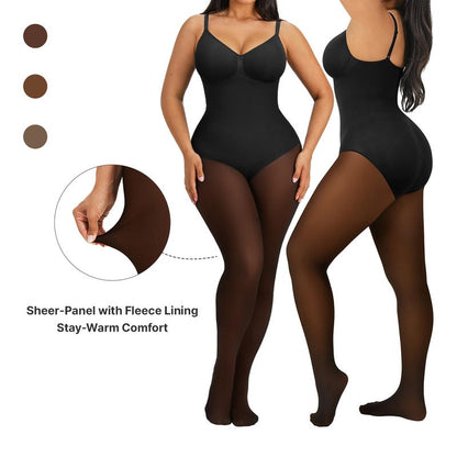 Fleece-Lined Sheer Shaping Bodysuit Tights – Warm, Smooth & Sculpted