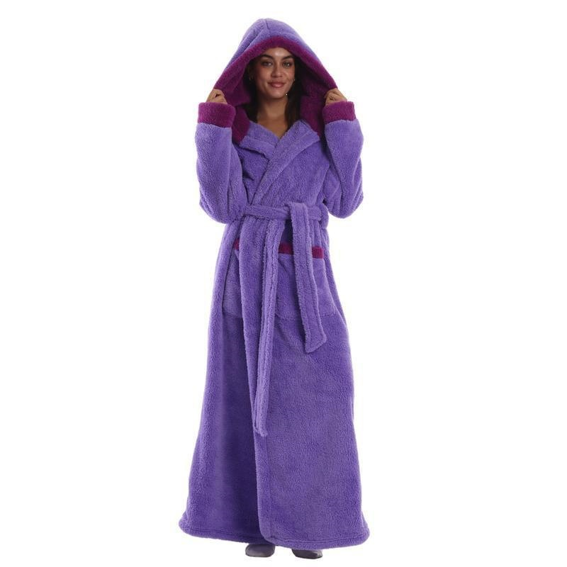 Treavhds™ Hooded Long Leopard Print Bathrobe - Thickened Flannel Fabric