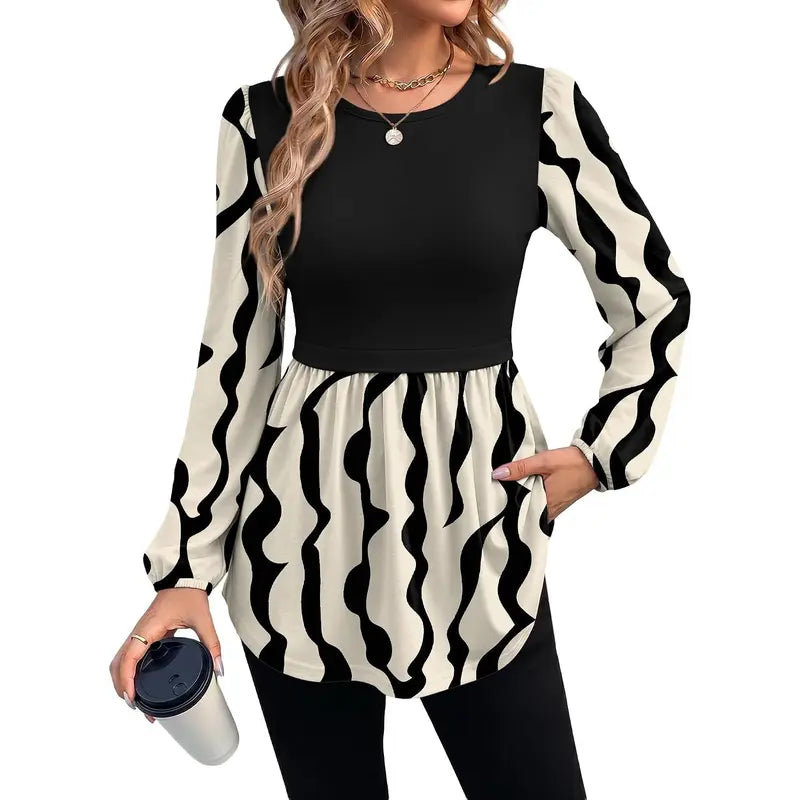 Women's Long Sleeve Tunic Top with Flattering Empire Waist