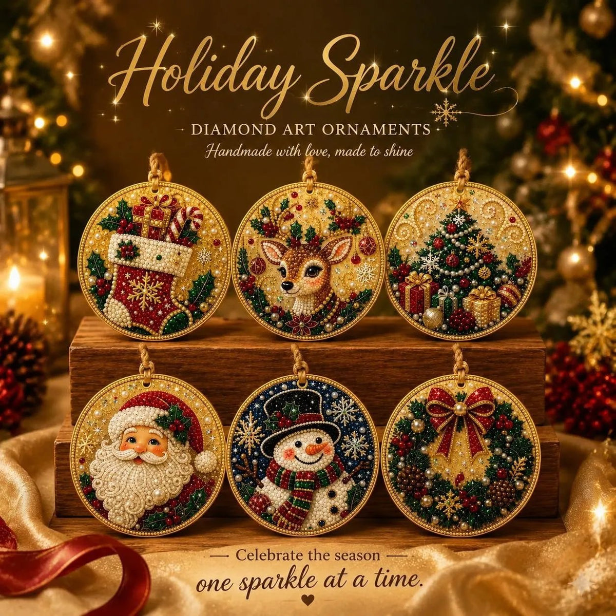 🎄🦌 6-Pack Christmas Diamond Painting Ornament Kit | Make Beautiful Hand‑Made Decorations🎁