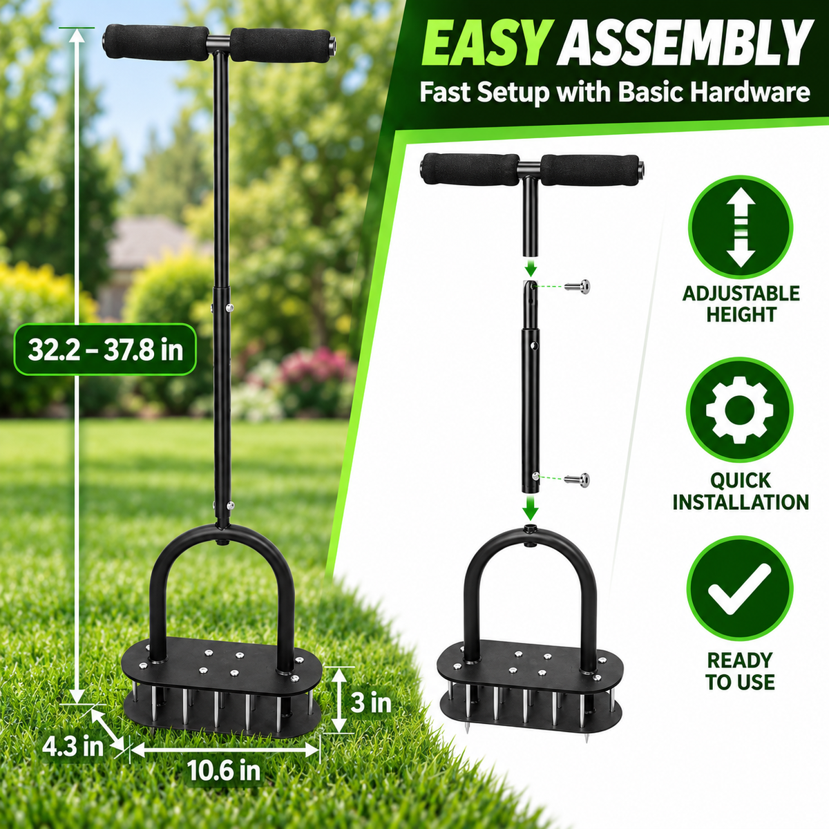 🌱 15-Spike Lawn Aerator – Adjustable Manual Soil Loosening Tool for Healthier, Greener Grass