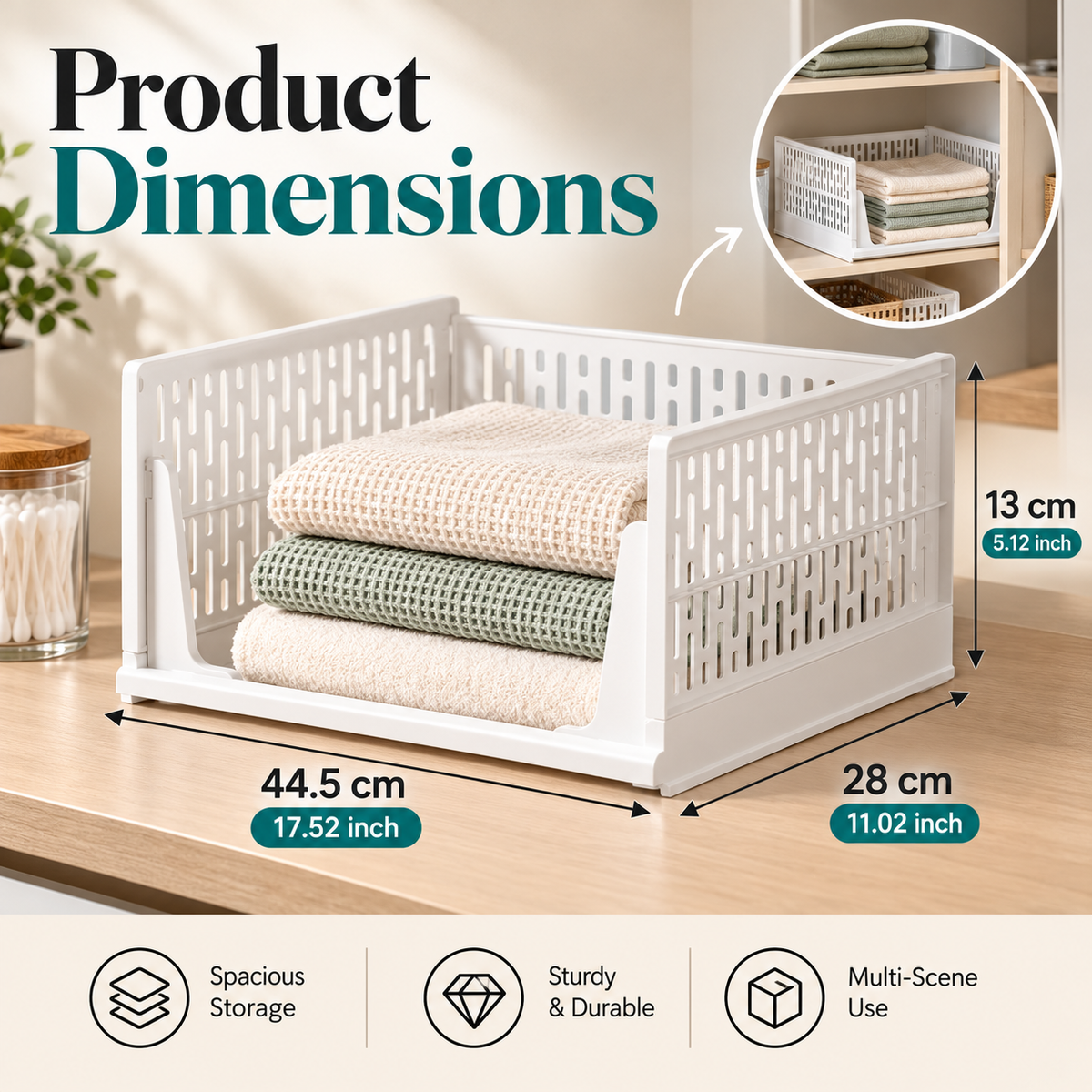🧺 Stackable & Foldable Storage Basket – Space-Saving Closet Organizer