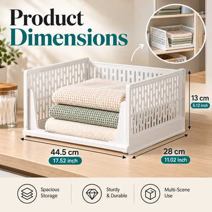 🧺 Stackable & Foldable Storage Basket – Space-Saving Closet Organizer