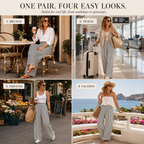 Women’s Plus Size High-Waisted Stretchy Striped Wide-Leg Casual Pants