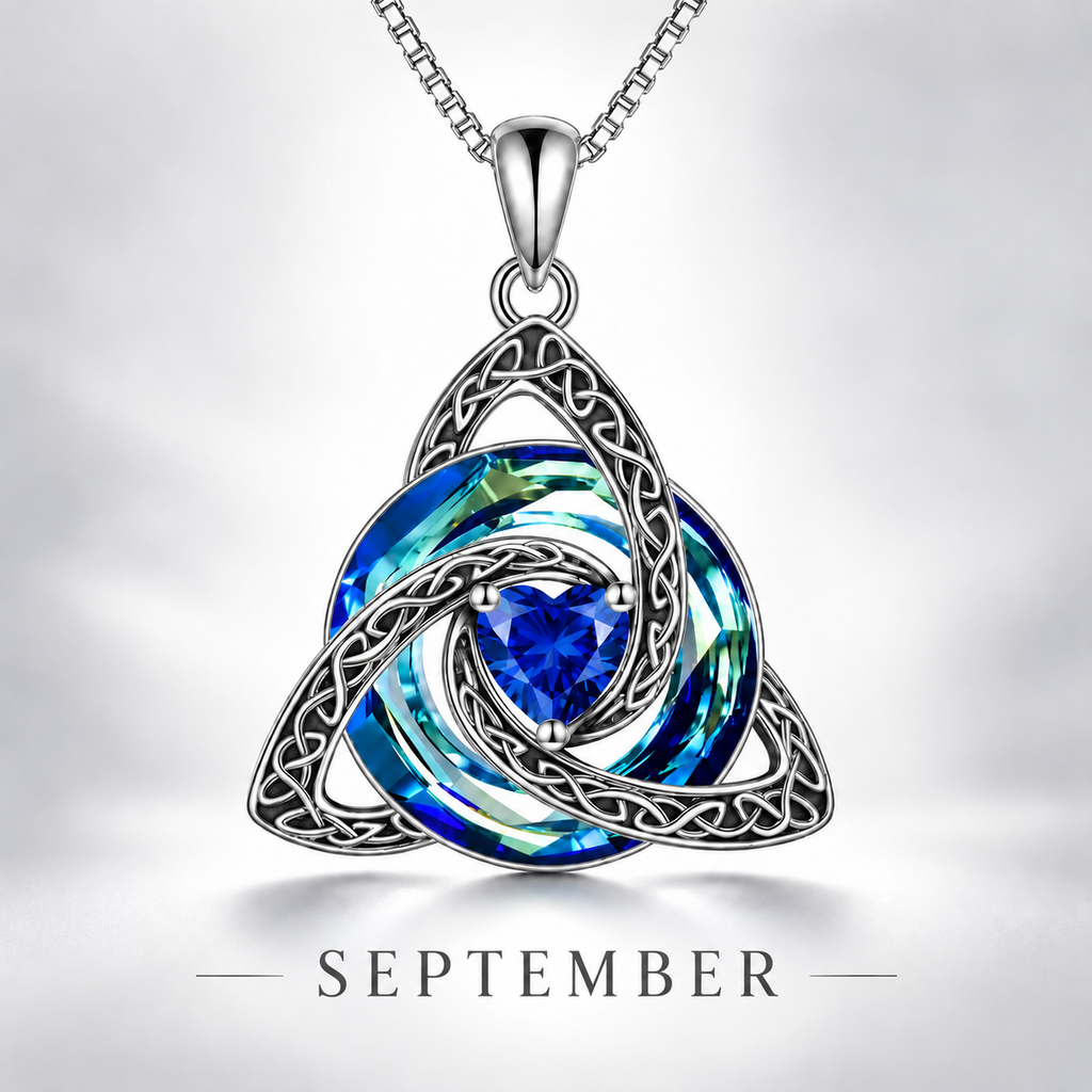Celtic Trinity Knot Birthstone Necklace - Eternal Love Pendant & Perfect Gift