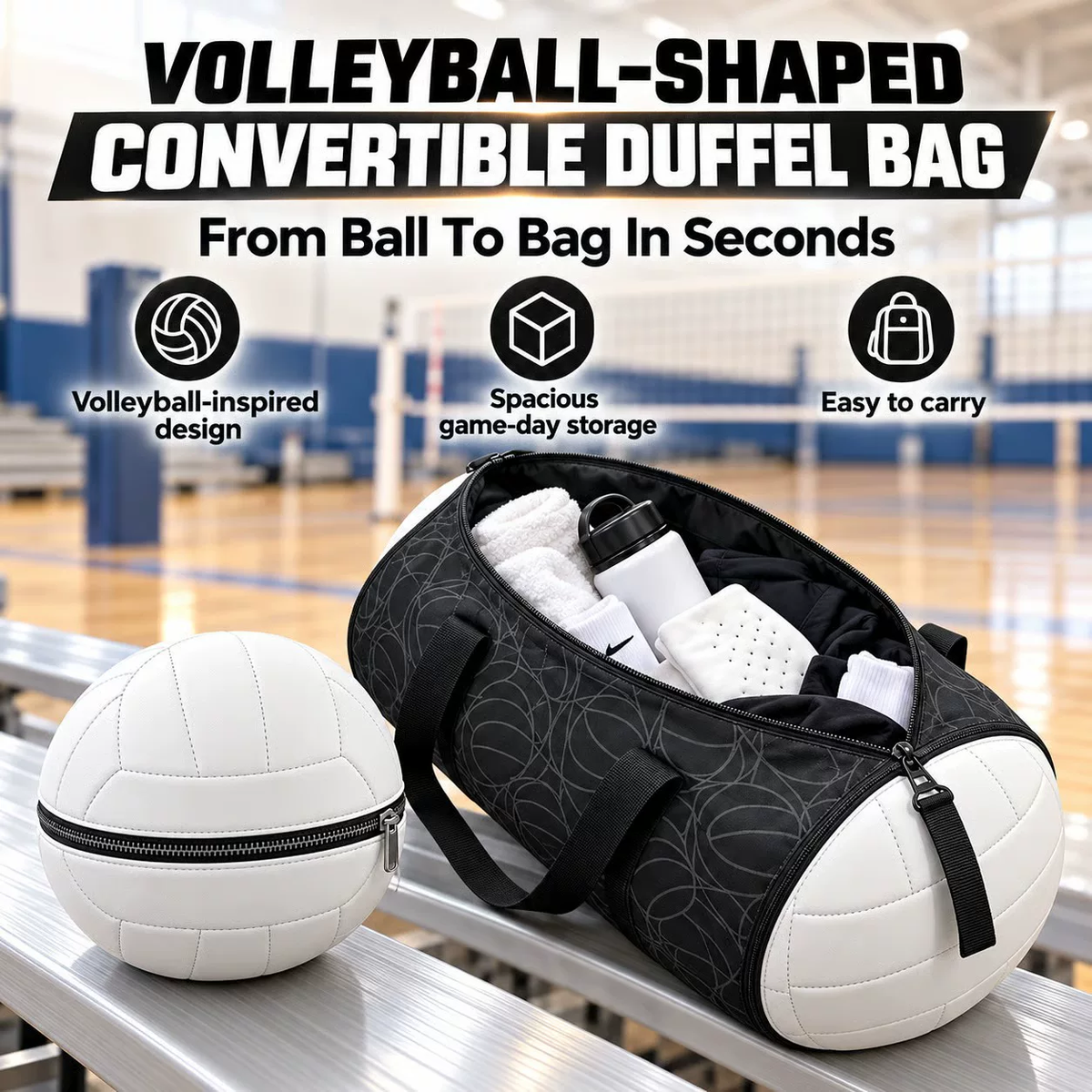 🏐Volleyball-Shaped Duffel Bag – One Bag, Two Forms!🏐