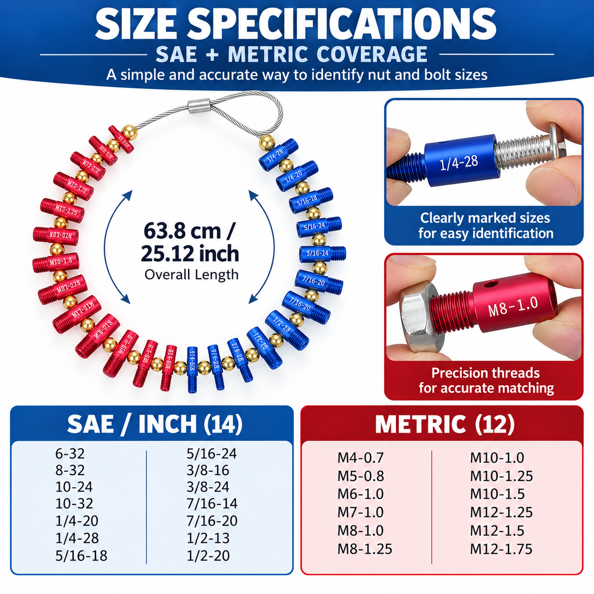 26-Piece Removable Nut and Bolt Gauge Set