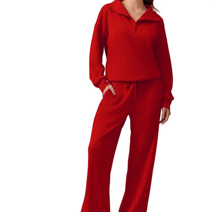 Women’s Half-Zip Two-Piece Sweatsuit – Wide-Leg Lounge Set