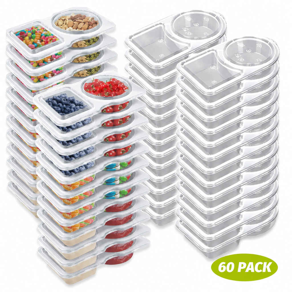 2-Compartment Reusable Snack Containers with Lids – Stackable Meal Prep Set