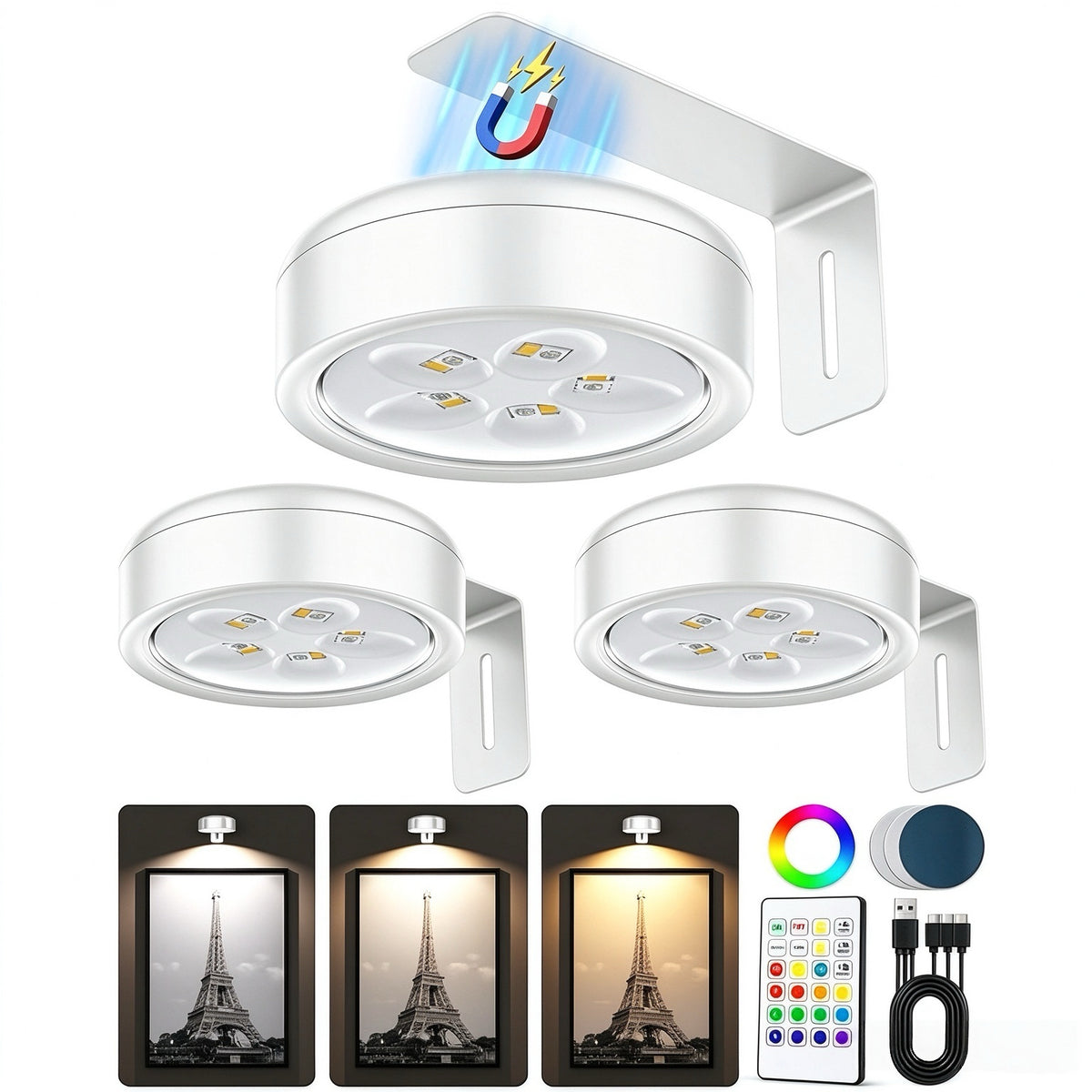 🖼️ Wireless Rechargeable Art & Frame Lights with Remote (Set of 3)