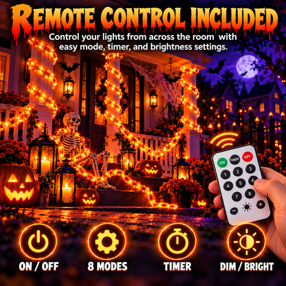 🎃10FT Halloween LED Chain Lights – 160 Orange & Purple LEDs for Spooky Decorations👻