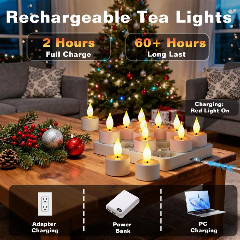 🕯️12pcs Rechargeable Flameless Tealight Candle with Remote Control, Charging Station🕯️