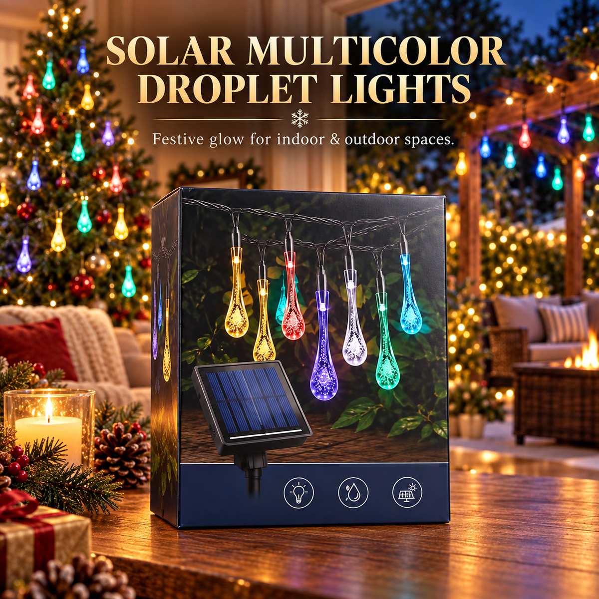 ✨72FT 200 LED Outdoor Solar String Lights - Waterproof Raindrop Magic💡