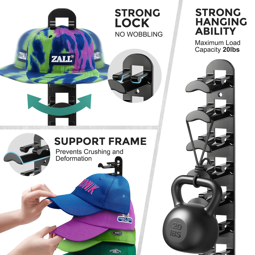🧢Wall-mounted hat rack – each rack can hold 10 hats🧢No-drill installation
