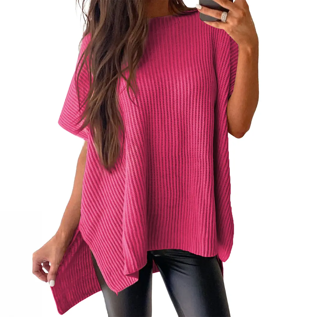 Women's casual loose solid color knitted pullover sweater