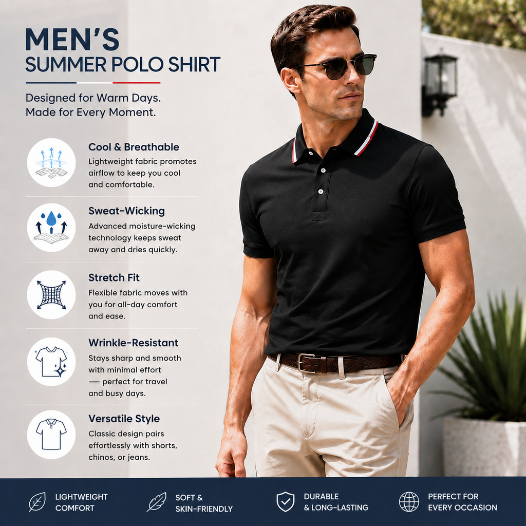 Men's Cool & Breathable Summer Polo Shirt – Stretch Slim Fit