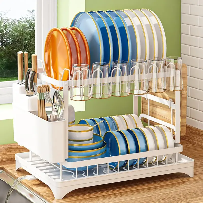🔥Free shipping🔥2-Tier Rust-Proof Dish Drying Rack Organiser for Kitchen Counter🍽️