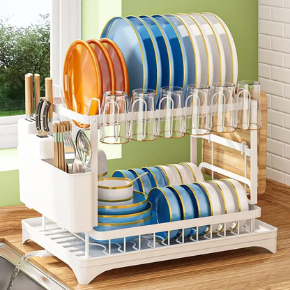 🔥Free shipping🔥2-Tier Rust-Proof Dish Drying Rack Organiser for Kitchen Counter🍽️