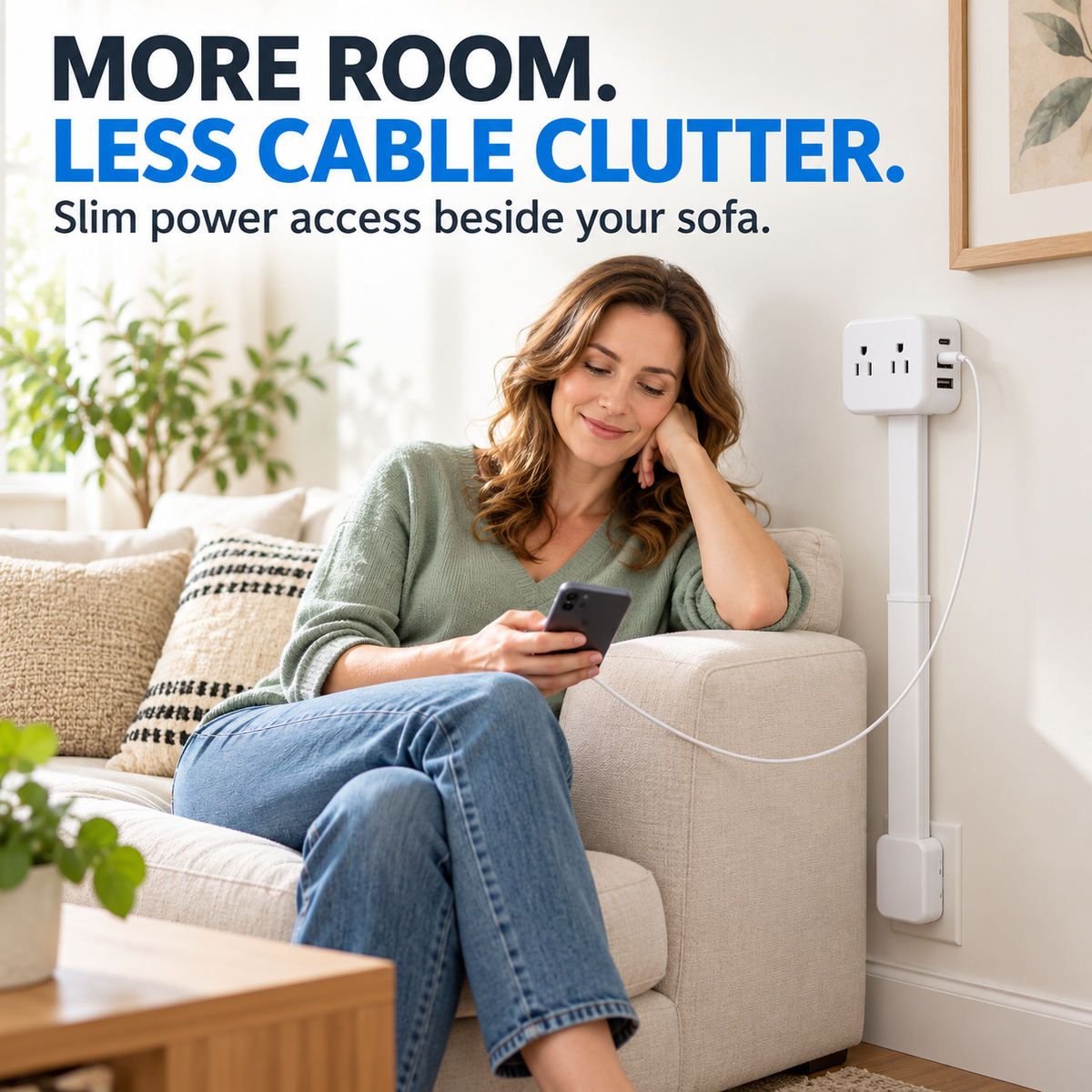 Rotating & Extendable Wall Outlet Extender – 4-in-1 Power Strip with USB-A & USB-C