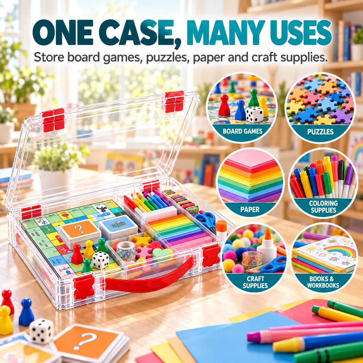 Clear Stackable Board Game Storage Case – Organize Games, Puzzles & Crafts with Ease