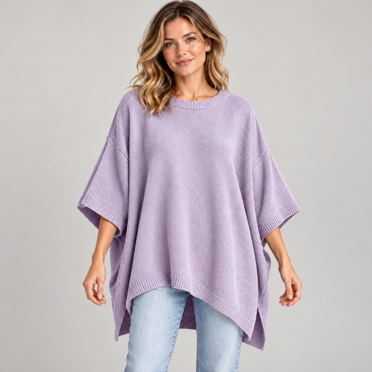 Everyday Relaxed Batwing Knit Sweater - Round Neck Oversized Pullover