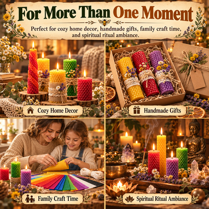 DIY Natural Beeswax Candle Making Kit – 12 Colorful Wax Sheets + 12 Wicks, Easy Handmade Gifts