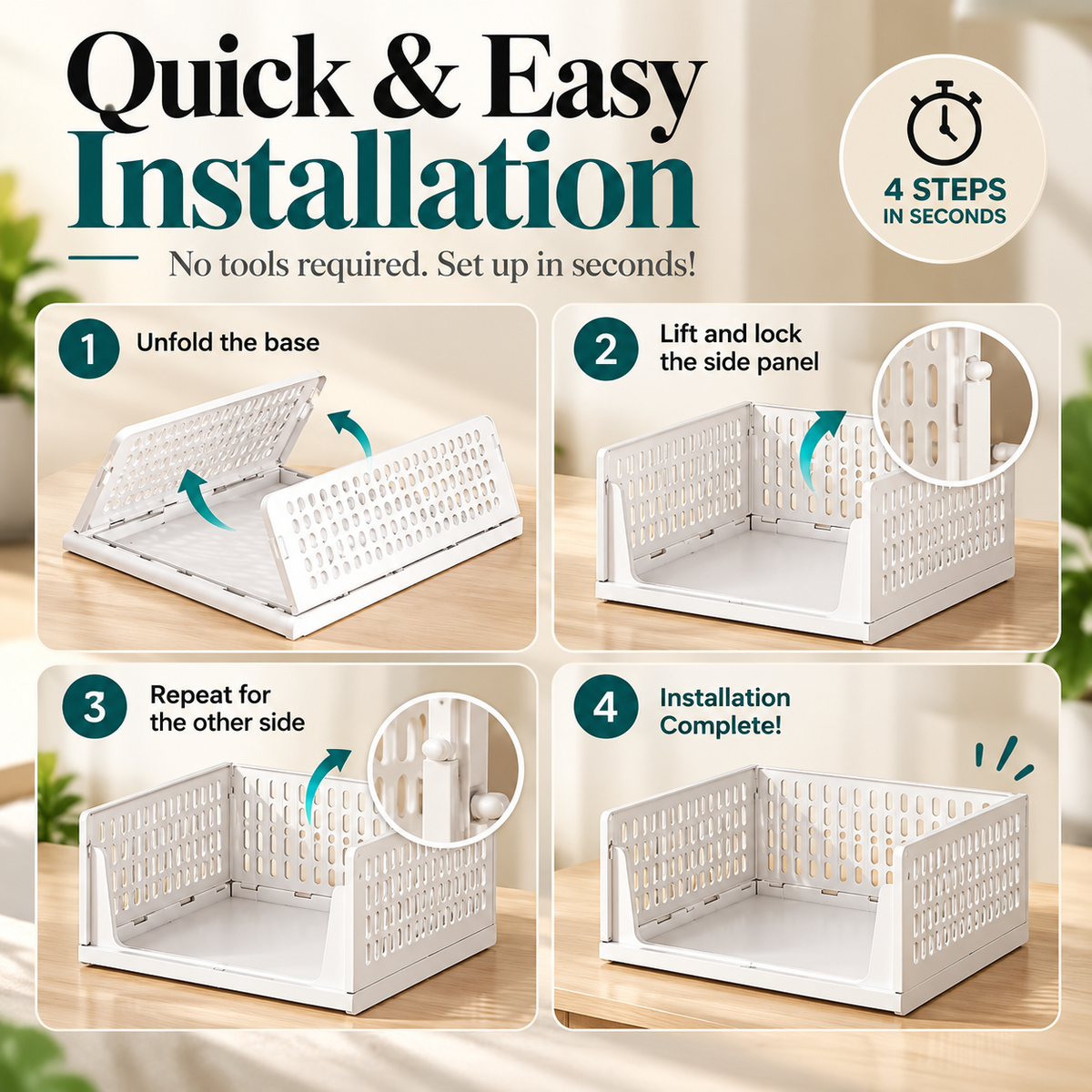 🧺 Stackable & Foldable Storage Basket – Space-Saving Closet Organizer