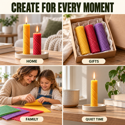 DIY Natural Beeswax Candle Making Kit – 12 Colorful Wax Sheets + 12 Wicks, Easy Handmade Gifts