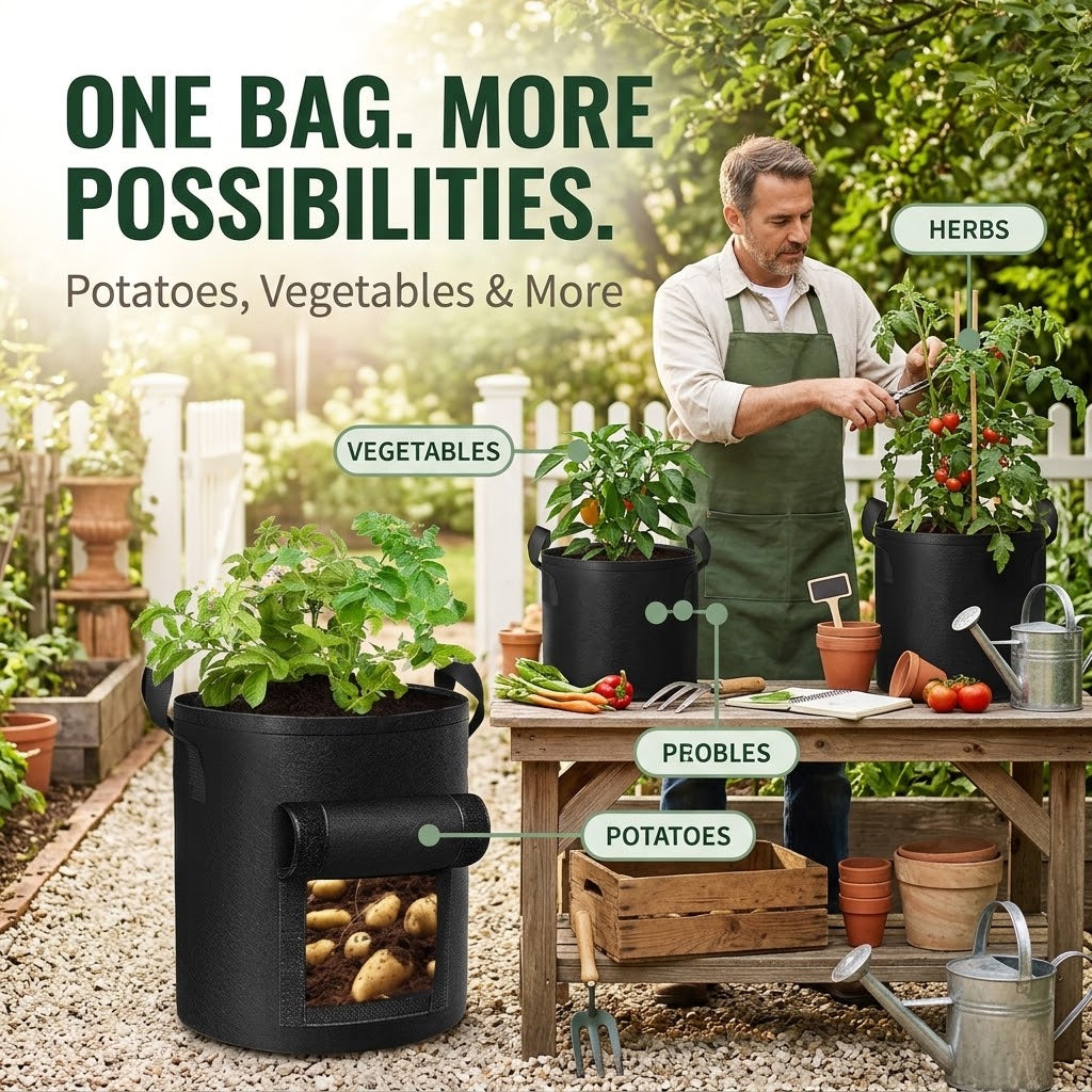 2-Pack Potato Grow Bags with Harvest Window – Breathable Fabric Planters with Handles, Easy Harvest & Reusable Design
