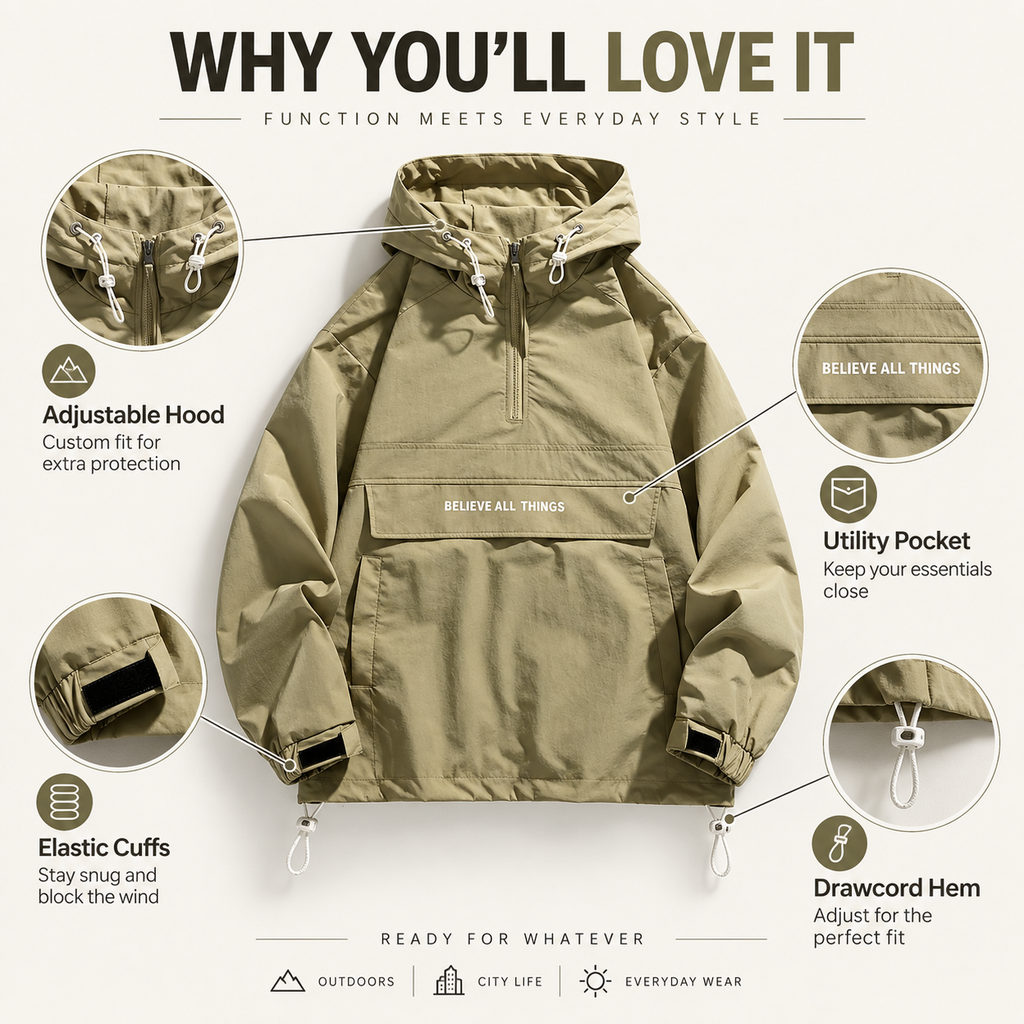 Men’s Lightweight Half-Zip Hooded Windbreaker