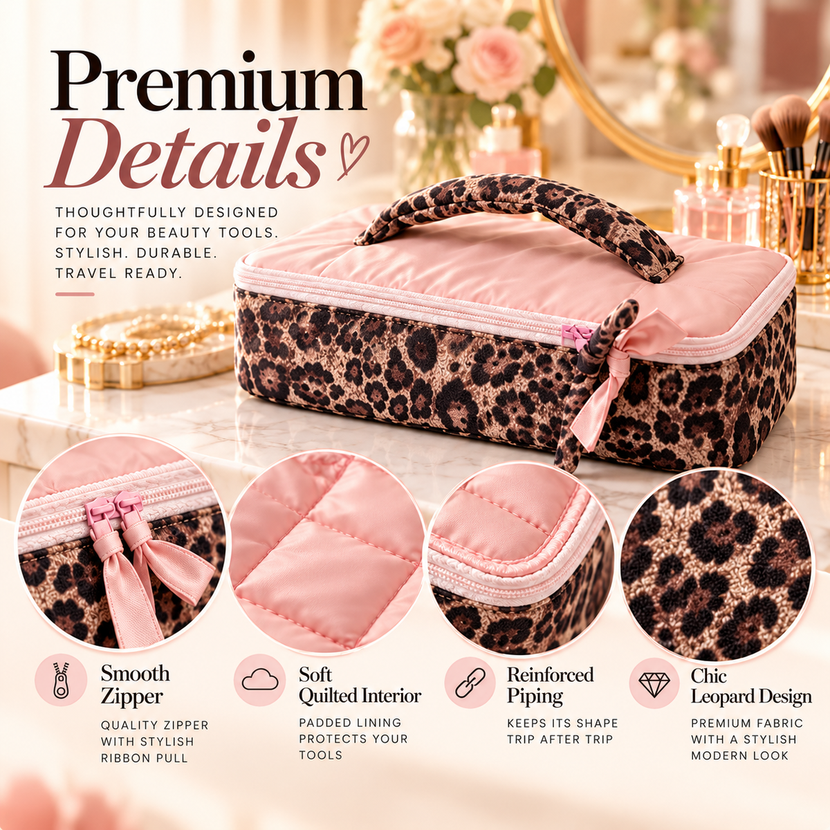 🐆Leopard Print Hair Tool Organizer Bag – Spacious, Padded & Travel-Friendly💕
