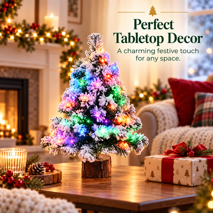 Mini Snow-Flocked LED Christmas Tree – Lighted Tabletop Holiday Decor