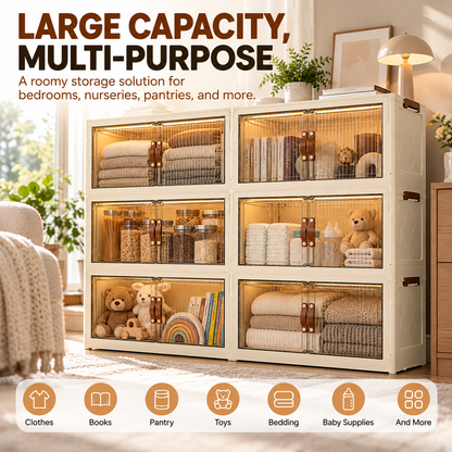 Large Capacity Foldable Storage Cabinet with Magnetic Doors & Stackable Design