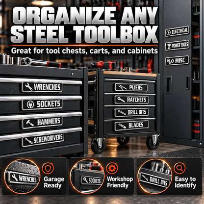 12-Piece Magnetic Toolbox Organizer Labels – Find Your Tools Faster & Keep Drawers Organized