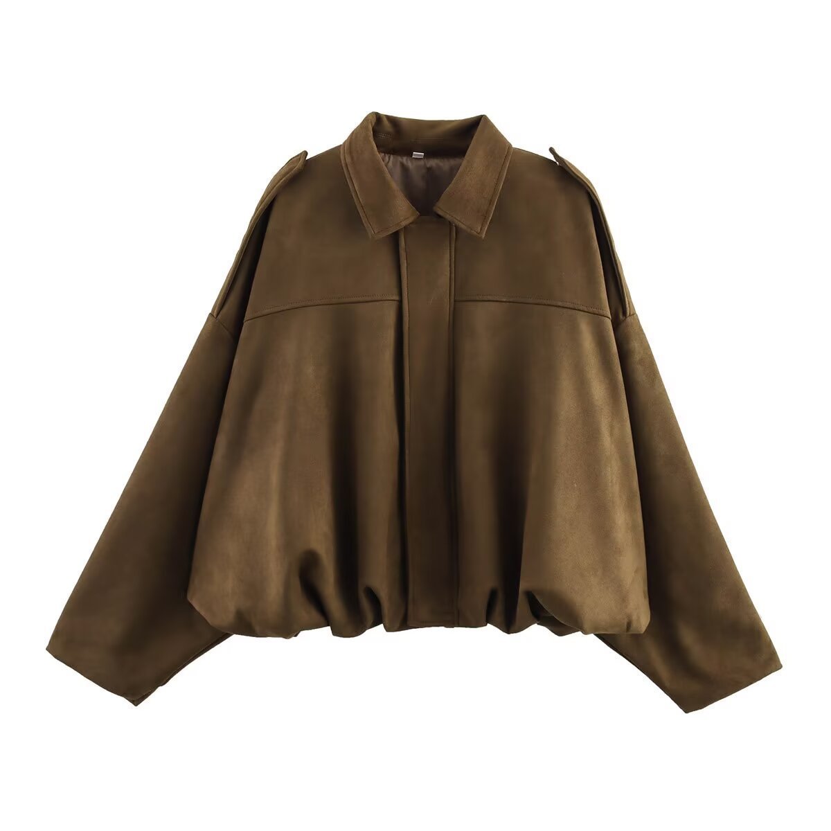 🍂 Women's Vintage Faux Suede Jacket – Oversized Cropped Fit & Zip Front