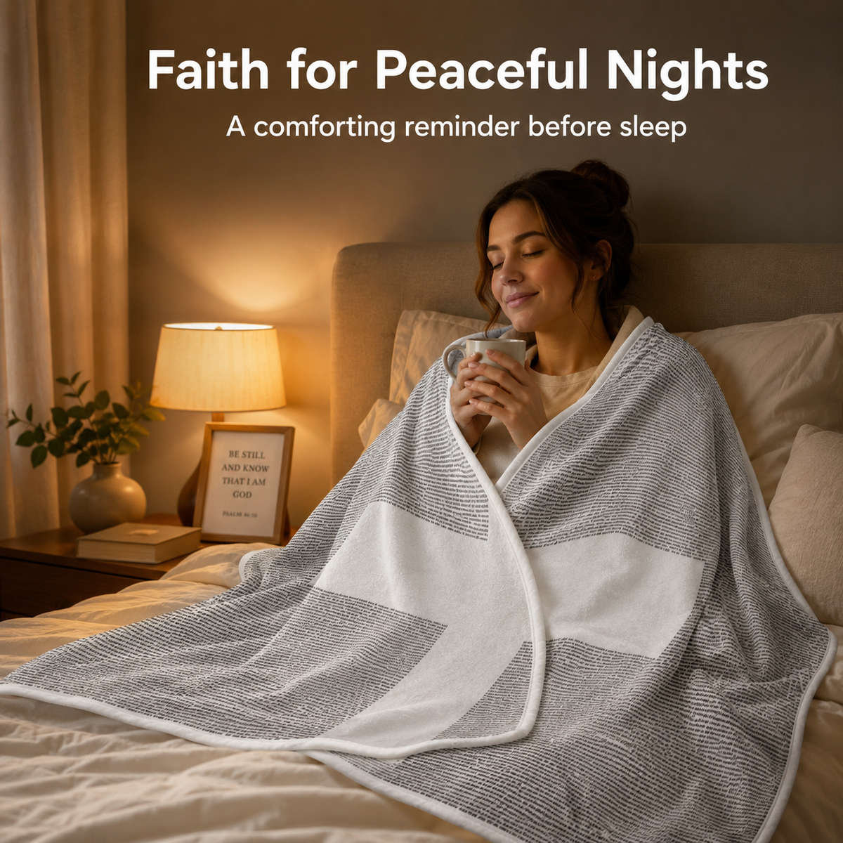 Gospel of John Blanket Soft Scripture Throw with Cross Silhouette
