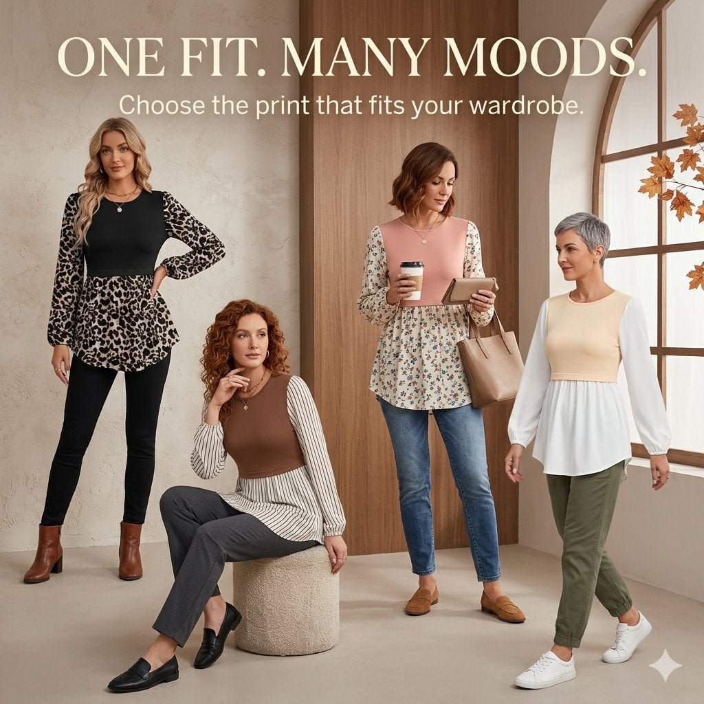 Women's Long Sleeve Tunic Top with Flattering Empire Waist
