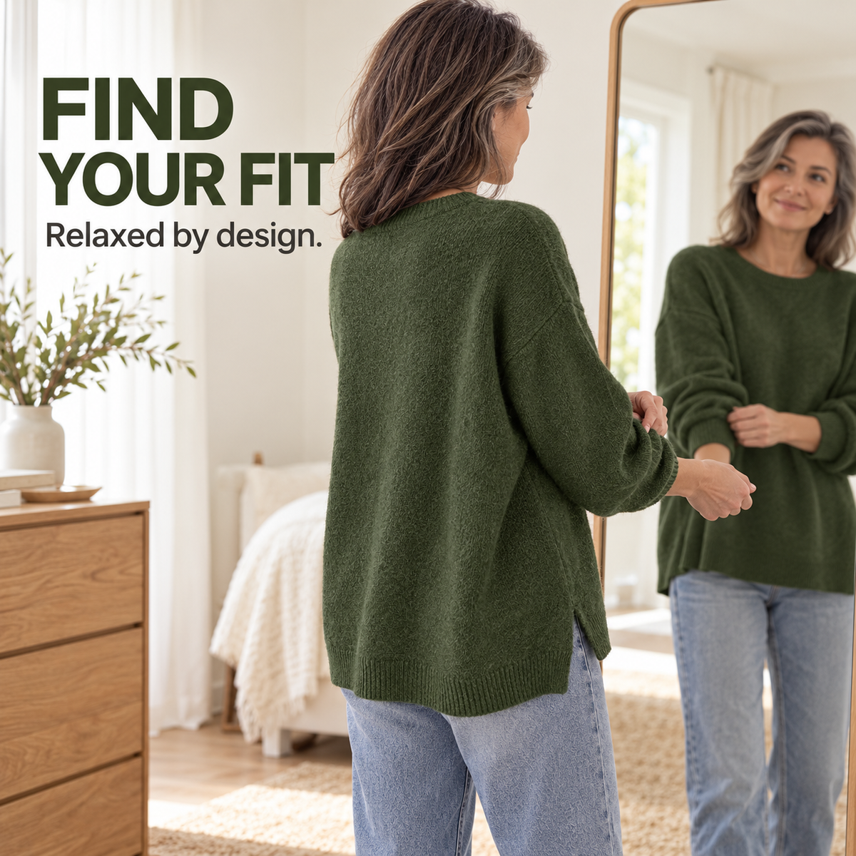 Women's Drop Shoulder Split Hem Oversized Loose Fit Baggy Sweater