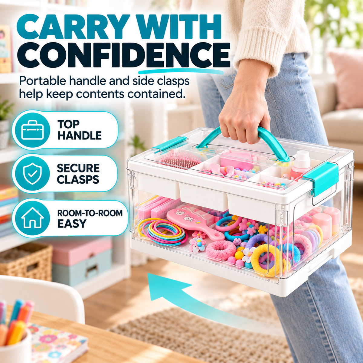 24QT Clear Storage Organizer with Removable Tray & Adjustable Dividers