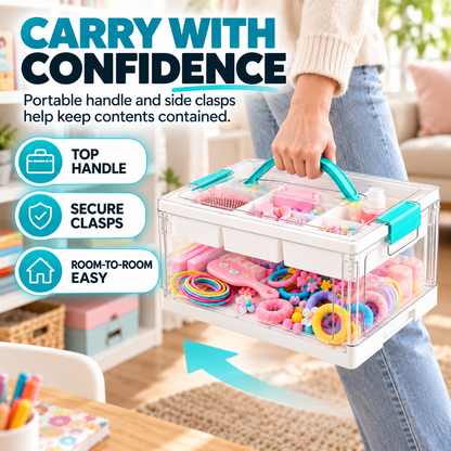 24QT Clear Storage Organizer with Removable Tray & Adjustable Dividers